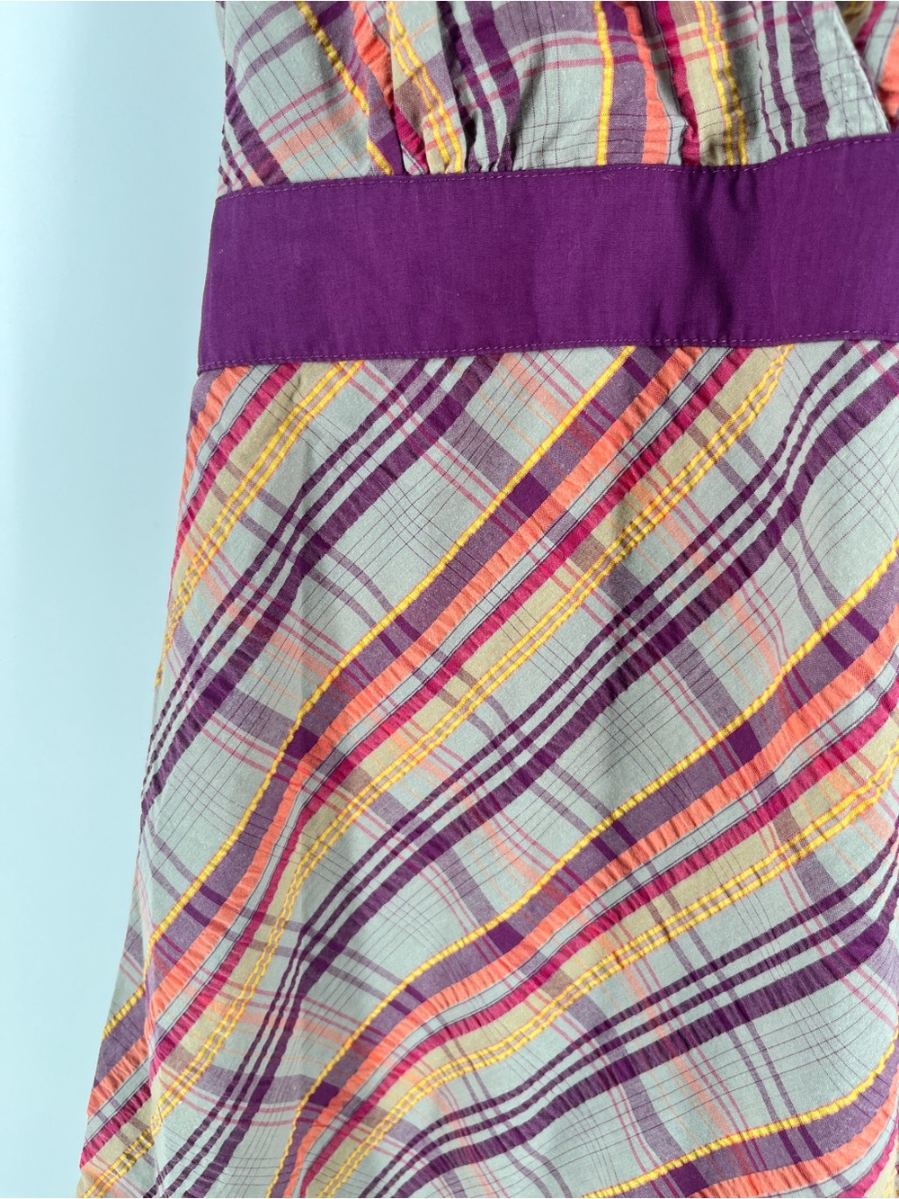 Patagonia Plaid Dress Size 10 Organic Cotton Empire Waist Sleeveless Purple - Picture 9 of 11